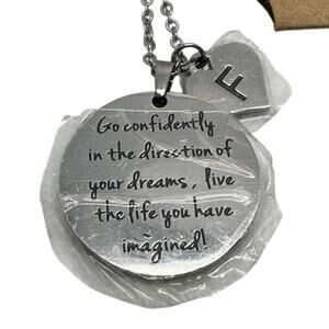 "Go Confidently" Inspirational Quote "F" Pendant Necklace, Graduation Gift
